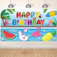 tropical pool party summer beach birthday background banner decorations watermelon flamingo baby shower photography backyard photo booth props. logo