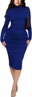 women's sexy long sleeve ruched bodycon elegant cocktail party club midi dress logo