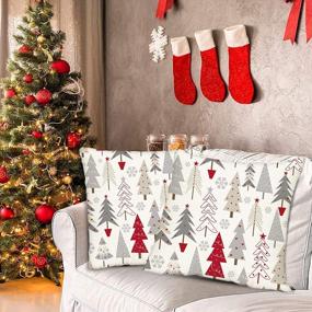 img 1 attached to Red Christmas Tree Pattern Throw Pillow Covers Set Of 2 - 16X16 Inch Decorative Cushion Cases Square Print Pillowcase.