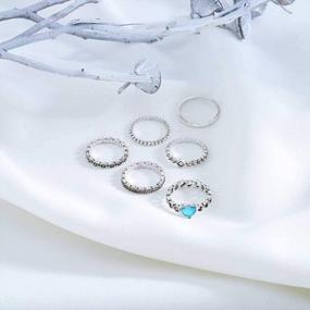img 3 attached to Набор из 6 шт. винтажных колец в форме сердца - штабелируемые серебряные средние кольца для женщин и девочек