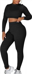 img 4 attached to Cailami Women'S 2 Piece Workout Outfits Long Sleeve Tracksuit High Waist Jogger Legging Pants Set Track Suit