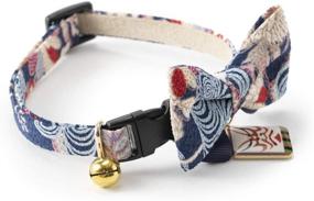 img 1 attached to 🐱 Necoichi Kabuki Charm Bow Tie Cat Collar (Navy): Stylish and Functional Pet Accessory