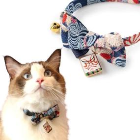 img 4 attached to 🐱 Necoichi Kabuki Charm Bow Tie Cat Collar (Navy): Stylish and Functional Pet Accessory