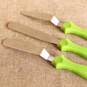 img 2 attached to 3-Piece Stainless Steel Offset Spatula Variety Set For Cake Decorating With Plastic Handle & Resistant Blades - BBolive Professional (Green)