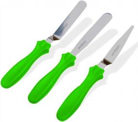 img 4 attached to 3-Piece Stainless Steel Offset Spatula Variety Set For Cake Decorating With Plastic Handle & Resistant Blades - BBolive Professional (Green)