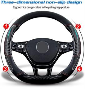 img 2 attached to 🚗 Enhance Your Car's Style and Comfort with the HAOTULE Car Carbon Fiber and Leather D-Shape Steering Wheel Cover - Non-Slip, Universal Fit (15 inches) in Black and Red