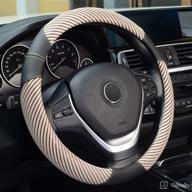 premium zhol 15 inch microfiber leather ice silk steering wheel cover - anti-slip, universal fit for men and women, black beige logo