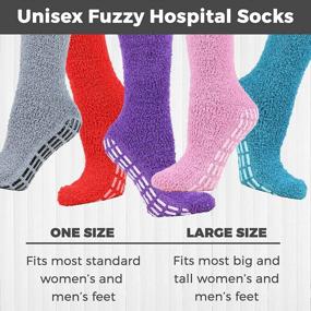 img 3 attached to Non-Slip Hospital Socks For Women And Men - 5/6 Pairs Fuzzy Slipper Grip Socks By Debra Weitzner