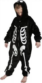 img 2 attached to Spooky & Comfy: ABENCA Skeleton Onesie For Girls - Perfect Sleepwear & Halloween Costume!