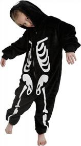 img 1 attached to Spooky & Comfy: ABENCA Skeleton Onesie For Girls - Perfect Sleepwear & Halloween Costume!