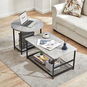 img 1 attached to 2-In-1 Gray Marble Nesting Coffee Table Set - Detachable Rectangular & Round Tables For Living Room, Industrial Modern WOHOMO Cute Coffee Table With Mesh.