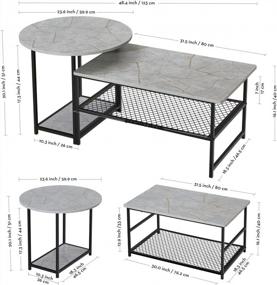 img 2 attached to 2-In-1 Gray Marble Nesting Coffee Table Set - Detachable Rectangular & Round Tables For Living Room, Industrial Modern WOHOMO Cute Coffee Table With Mesh.