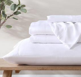 img 4 attached to Organic Ethos Natura 100% Eucalyptus Tencel Lyocell Sheet Set, Luxuriously Smooth 🛏️ &amp; Cooling Sheets for Any Season, Sustainable Production, Moisture-Wicking, Hypoallergenic - King Size, White