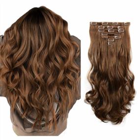 img 4 attached to FESHFEN 7 PCS Set Long Curly Wavy Synthetic Clip In Hair Extensions - Brown Mixed Light Auburn Full Head Hairpieces For Women And Girls, 20 Inch
