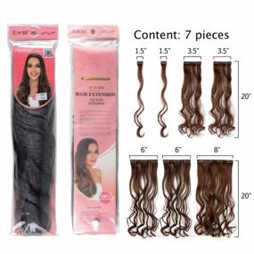 img 1 attached to FESHFEN 7 PCS Set Long Curly Wavy Synthetic Clip In Hair Extensions - Brown Mixed Light Auburn Full Head Hairpieces For Women And Girls, 20 Inch