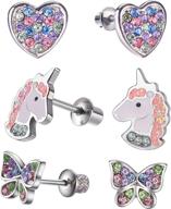 🦄 hypoallergenic screwback earrings for toddler girls - unicorn butterfly jewelry логотип