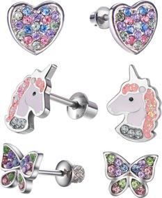 img 4 attached to 🦄 Hypoallergenic Screwback Earrings for Toddler Girls - Unicorn Butterfly Jewelry