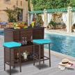 enhance your outdoor experience with do4u 3-piece wicker bar table set including glass top table, 2 storage shelves & cushioned chairs in tropical blue logo
