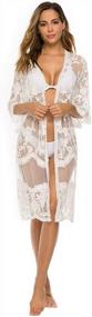 img 3 attached to Women'S White Lace Crochet Bathing Suit Cover Up Kimono Swimwear Cardigan Beach Dress