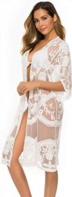 img 2 attached to Women'S White Lace Crochet Bathing Suit Cover Up Kimono Swimwear Cardigan Beach Dress