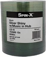 spin-x 100 12x cd-r: premium digital audio music disc - 80min 700mb shiny silver logo