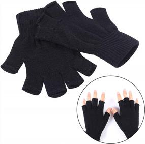 img 1 attached to Эластичные вязаные перчатки без пальцев - 4 пары зимних рукавиц с половиной пальцев от Cooraby