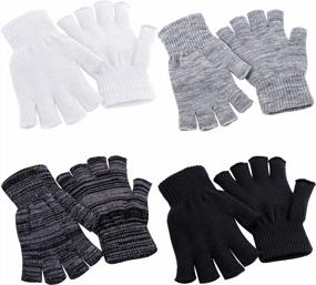 img 4 attached to Эластичные вязаные перчатки без пальцев - 4 пары зимних рукавиц с половиной пальцев от Cooraby