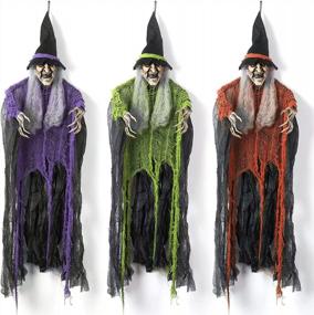 img 4 attached to Scare Trick-Or-Treaters With DECORLIFE 39 Halloween Witches - 3 Bendable Arms, Indoor/Outdoor Hanging Decorations