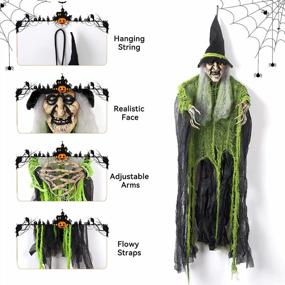 img 2 attached to Scare Trick-Or-Treaters With DECORLIFE 39 Halloween Witches - 3 Bendable Arms, Indoor/Outdoor Hanging Decorations