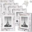 transform your wall or tabletop with upsimples 5x7 picture frames - set of 6 in distressed white with real glass logo