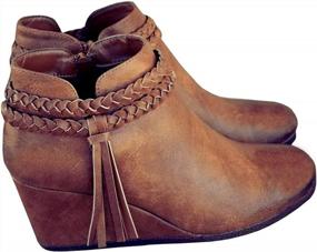 img 4 attached to Stylish Women'S Fall Boots With Wedge Heels, Braided Fringe Strap, And Western Touch