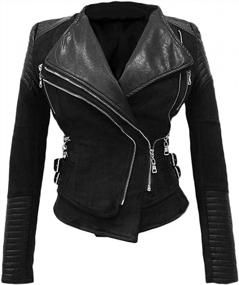 img 4 attached to She'SModa Faux Suede Padded Shoulder Jacket For Women Slim Fit Winter Coat Moto Biker Jackets