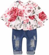 adorable floral baby girl outfit: flower ruffle top with long sleeve pants - from caretoo логотип