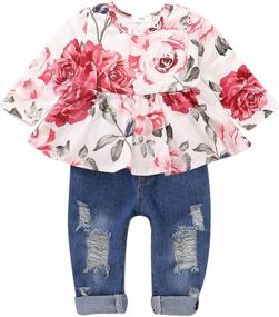 img 4 attached to Adorable Floral Baby Girl Outfit: Flower Ruffle Top With Long Sleeve Pants - From CARETOO