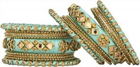 img 2 attached to Women'S Faux Stone Studded Bangle Set - Aheli Ethnic Handmade Silk Thread Chudha Indian Traditional Wedding Wear Fashion Jewelry (Light Green)