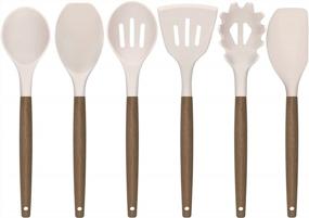 img 4 attached to 🥄 Deedro 7 Piece Silicone Kitchen Utensils Set with Acacia Wooden Handle - High Heat Resistant Cooking Tools, Khaki