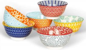 img 4 attached to Colorful Ceramic Bowls Set - 6 Assorted Design, 30 Oz Serving Bowls For Kitchen - Microwave And Dishwasher Safe - Ideal For Cereal, Ice Cream, Soup, Salad, Rice, Dessert - 7 Inch Size