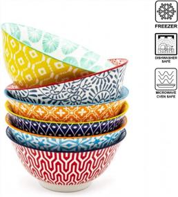 img 2 attached to Colorful Ceramic Bowls Set - 6 Assorted Design, 30 Oz Serving Bowls For Kitchen - Microwave And Dishwasher Safe - Ideal For Cereal, Ice Cream, Soup, Salad, Rice, Dessert - 7 Inch Size