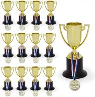 kidsthrill bulk pack of trophy and awards for kids 12 piece set plastic golden cup trophies l great for party favors, prizes, sport events logo