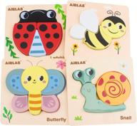 веселые и развивающие деревянные пазлы с животными для малышей: набор из 4 удобных для путешествий игрушек с сумкой на шнурке логотип