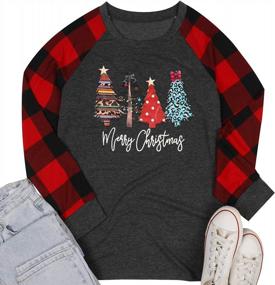 img 1 attached to Women'S Plaid Splicing Christmas Truck Tree Long Sleeve Raglan T-Shirt - Perfect For The Holiday Season!