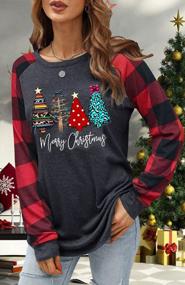 img 3 attached to Women'S Plaid Splicing Christmas Truck Tree Long Sleeve Raglan T-Shirt - Perfect For The Holiday Season!