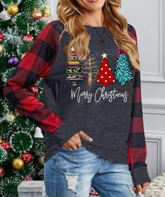 img 2 attached to Women'S Plaid Splicing Christmas Truck Tree Long Sleeve Raglan T-Shirt - Perfect For The Holiday Season!