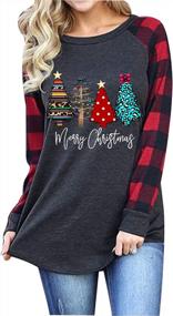 img 4 attached to Women'S Plaid Splicing Christmas Truck Tree Long Sleeve Raglan T-Shirt - Perfect For The Holiday Season!