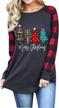 women's plaid splicing christmas truck tree long sleeve raglan t-shirt - perfect for the holiday season! logo