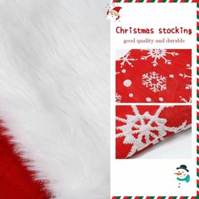 img 2 attached to 18 Inch Faux Fur Plush White Snowflake Christmas Stocking - Townshine Red Xmas Decoration (3)