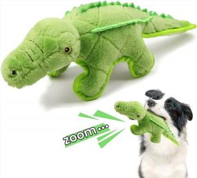 img 4 attached to IOKHEIRA Plush Dog Toy: Interactive Squeaky Tough Gift For Large & Small Dogs, Dinosaur Shape Stuffed Chew Toy (Dark Green)