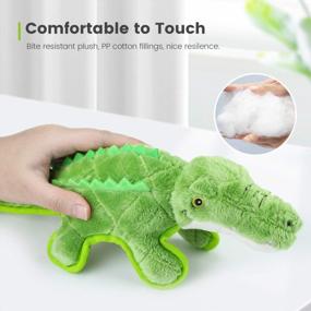 img 3 attached to IOKHEIRA Plush Dog Toy: Interactive Squeaky Tough Gift For Large & Small Dogs, Dinosaur Shape Stuffed Chew Toy (Dark Green)