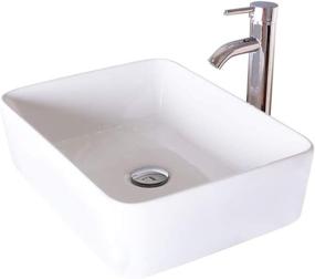 img 4 attached to White Porcelain Vessel Sink And Faucet Combo For Bathroom Countertop Bowl Sink With Pop Up Drain Chrome - Eclife T03