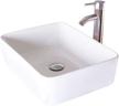 white porcelain vessel sink and faucet combo for bathroom countertop bowl sink with pop up drain chrome - eclife t03 logo